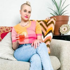 Colorblock Sweater Pink & Yellow Crop Top Garage Clothing